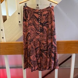 Free People Navy and Salmon Midi A-Line Skirt